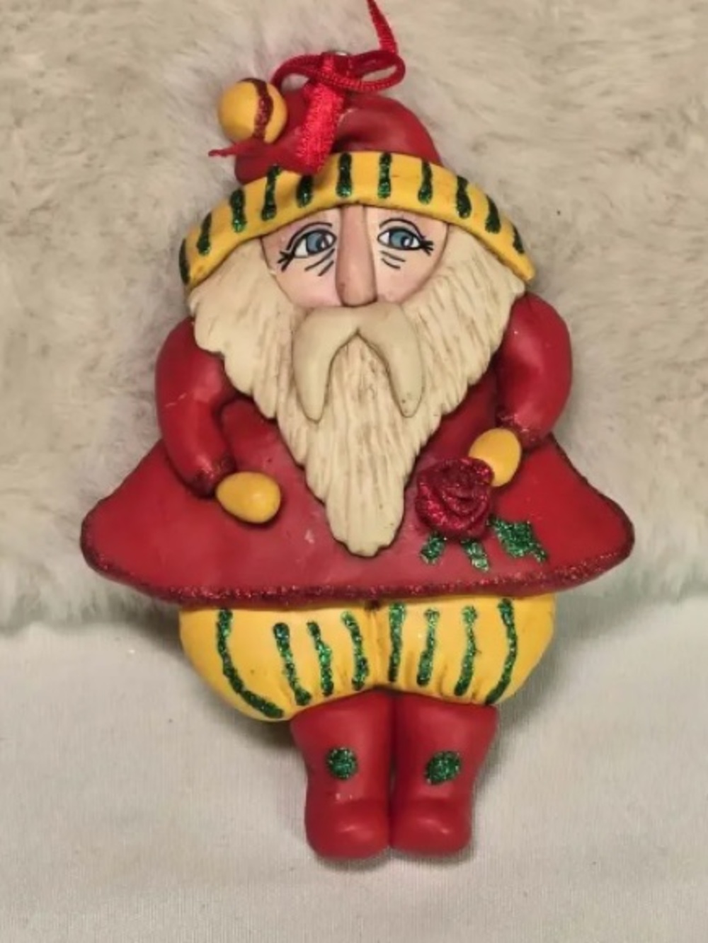 Hand-Painted Red and Yellow Santa Holiday Ornament